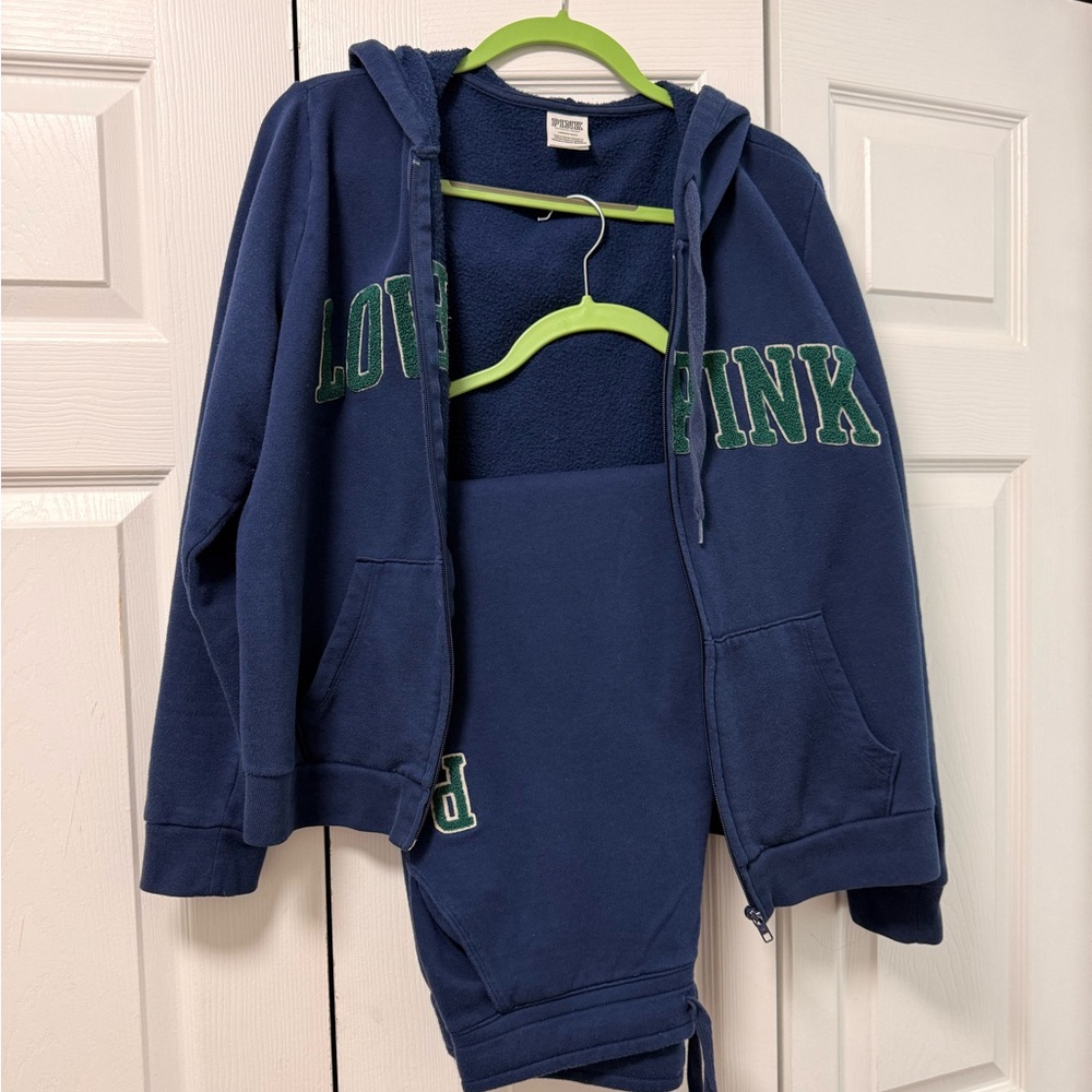 PINK Victoria's Secret Navy Blue Hoodie and Pants Set
